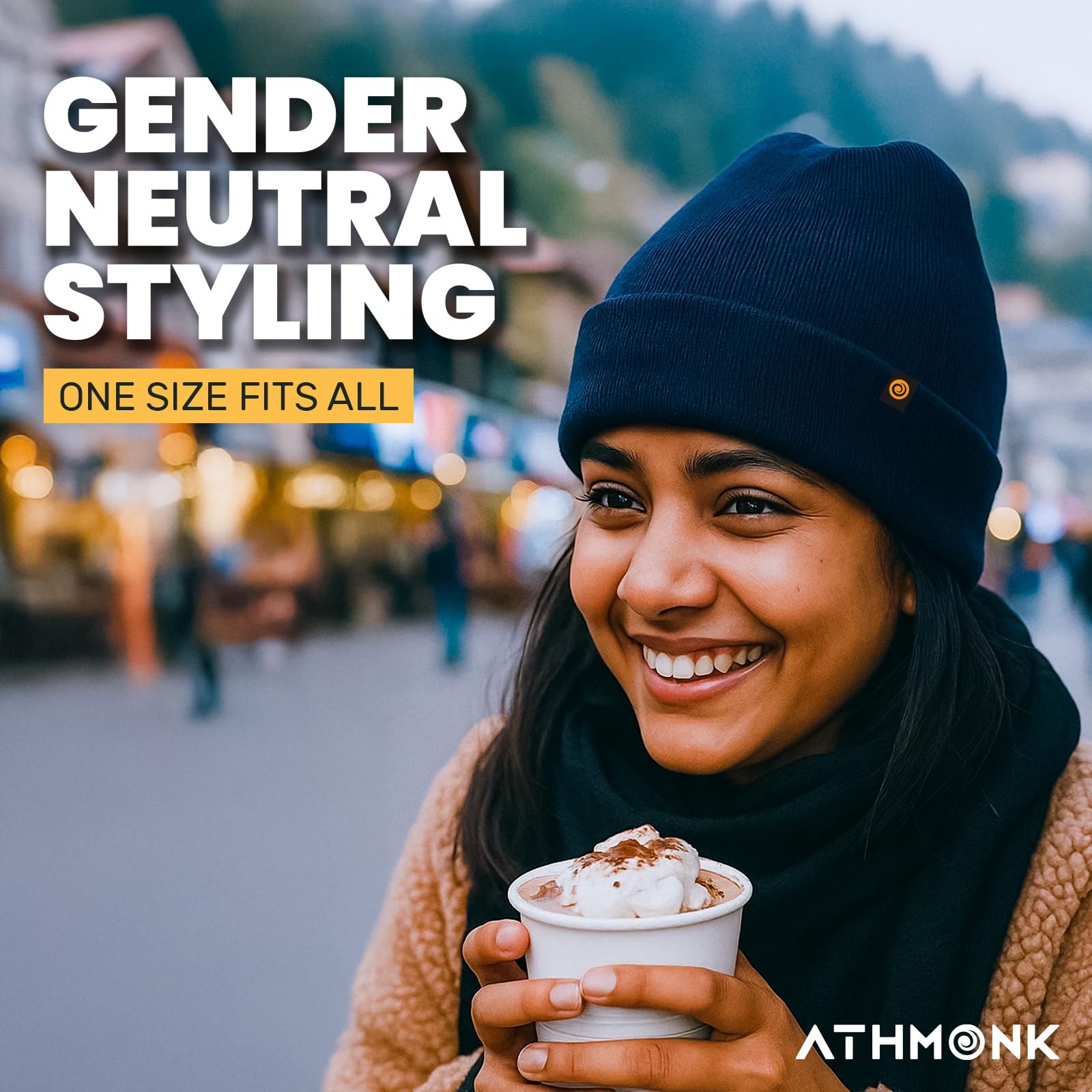 Athmonk Winter Woolen Beanie Cap for Men & Women | Warm Cuff Head Cap for Winters | Cold Weather Hat for Girls & Boys 100% Woollen Fabric Ultra Soft & Cozy | Garam Topi for Man